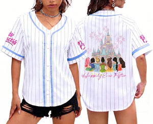 Camisetas de béisbol de princesa mágica para mujer, camiseta de jersey de princesa, camiseta de manga corta con botones y castillo mágico