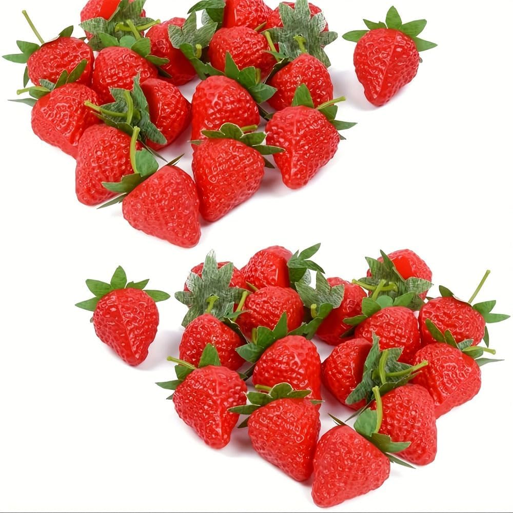 Strawberry Food Sample Models, 20 Pieces with Grit for Strawberry, Cake Shop, Fruit Shop, Display and More