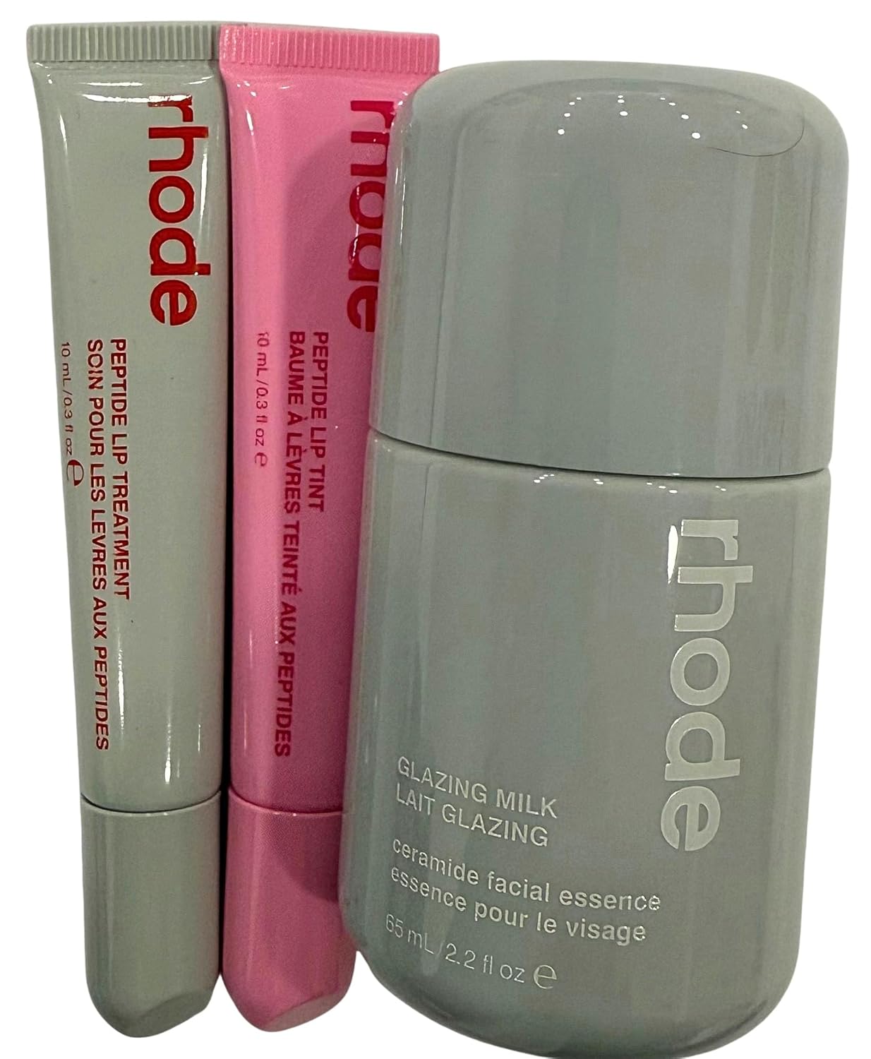 Rhode Glazed Trio Set with Glazing Milk, Peptide Lip Treatment Strawberry Glaze & Peptide Lip Tint Jelly Bean, 3-Piece Skincare and Lip Care Collection
