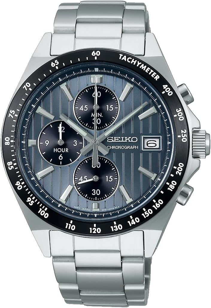Seiko Selection Men's S Series Men's Battery Operated Quartz Chronograph (Vertical 3 Eyes), Case: Silver / Dial: Blue Gray x Black, 1 piece, Bracelet Type