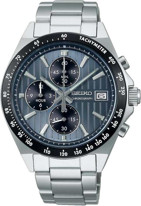 Seiko Selection Men's S Series Men's Battery Operated Quartz Chronograph (Vertical 3 Eyes), Case: Silver / Dial: Blue Gray x Black, 1 piece, Bracelet Type