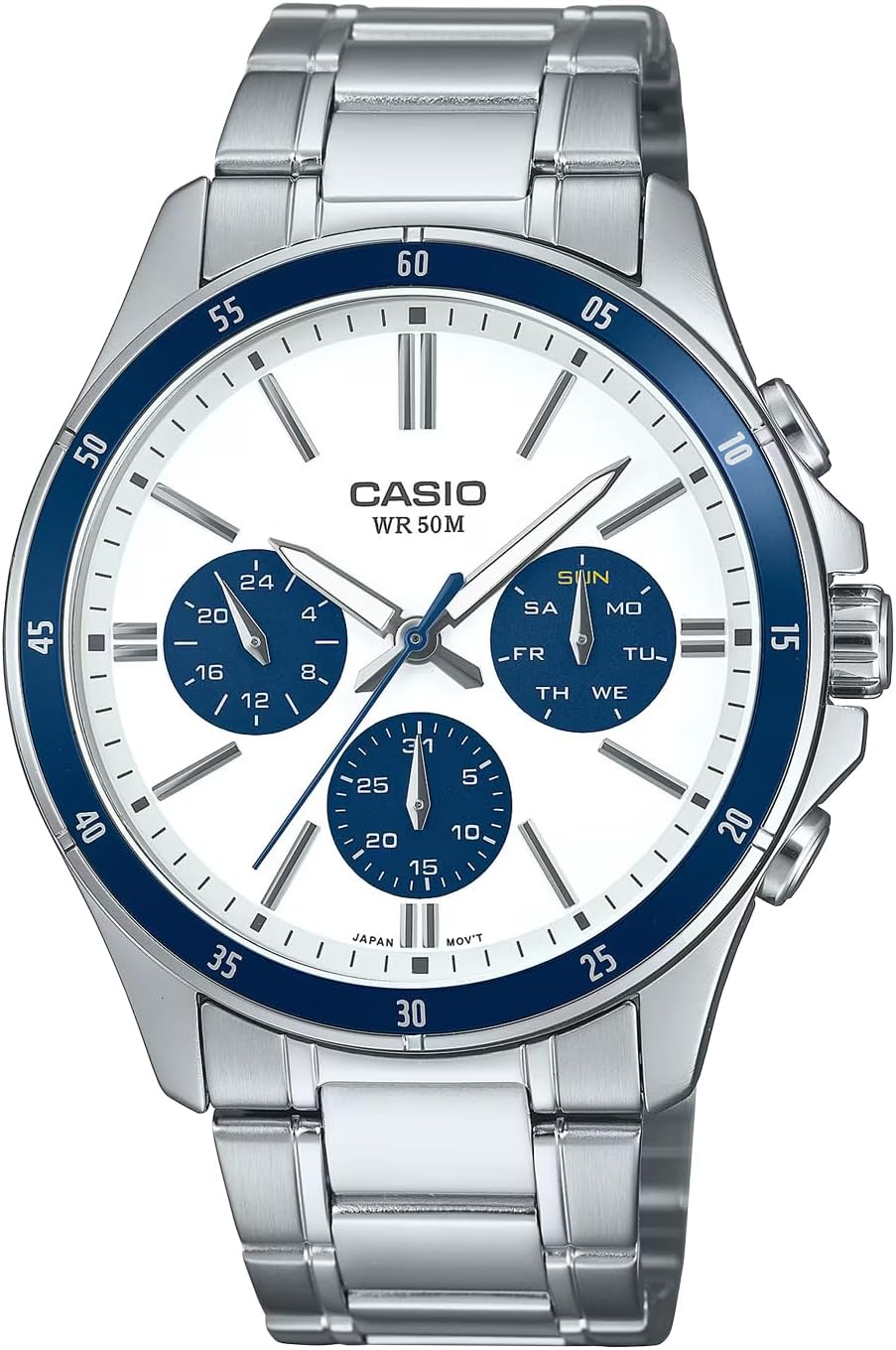 Casio MTP-1374 Series Standard Quartz Men's Watch, Multi-Axis, 24-Hour Display, Overseas Model, White MTP-1374D-7A2V, Bracelet Type