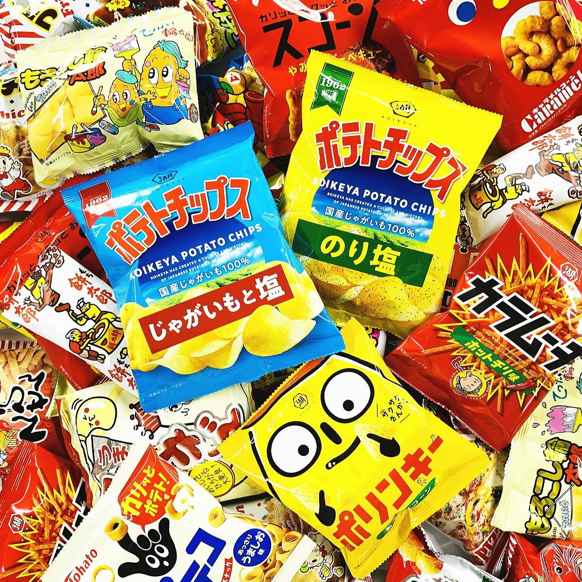 Includes potato chips and caramocho. Super Large Snacks, 60 Bags, Assorted Set