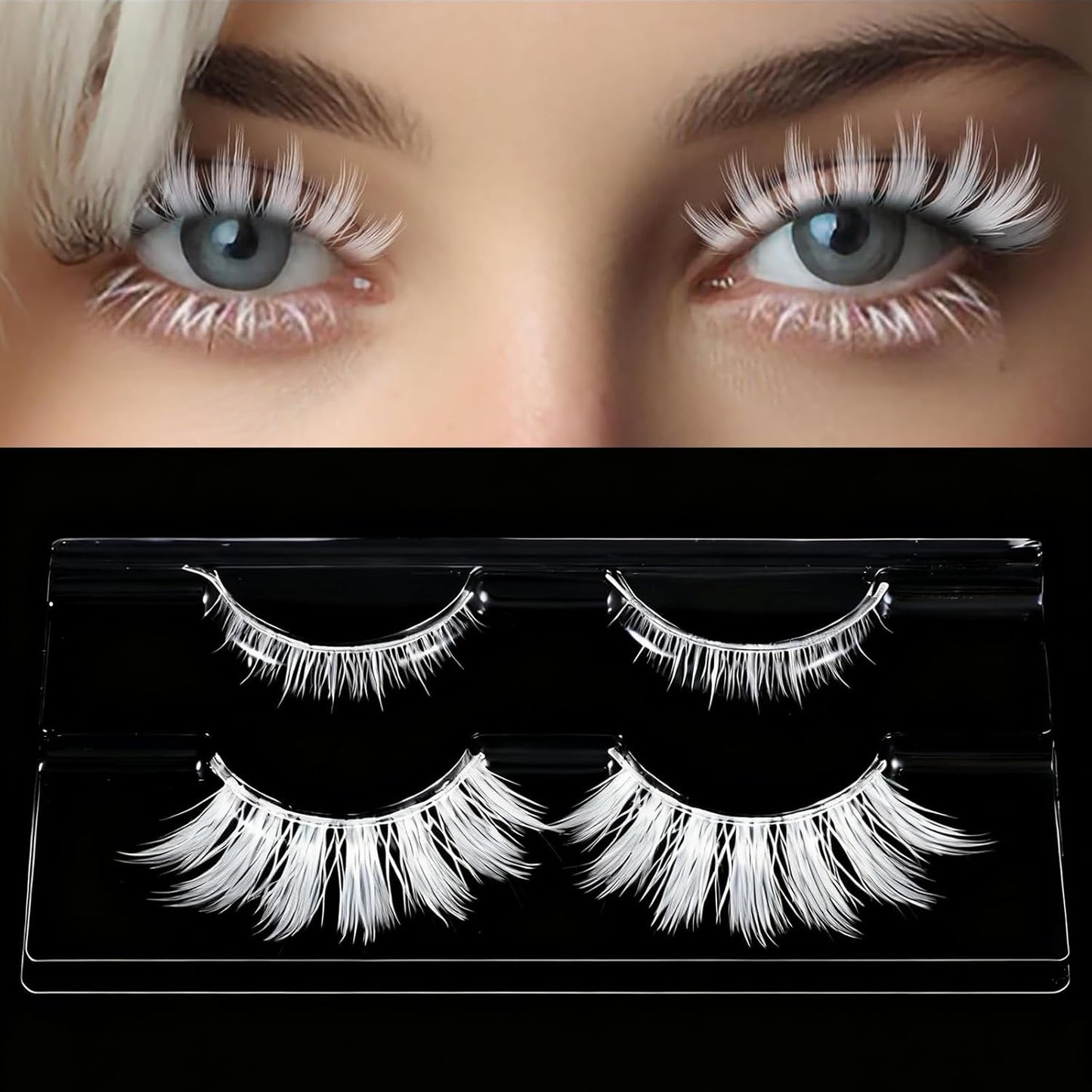 False Eyelashes, Cosplay White False Eyelashes, Natural, Cosplay Eyelashes, 3D, Cartoon Eyelashes, Premium Fiber, Daily Makeup, Reusable, Handmade False Eyelashes, Masquerade Party