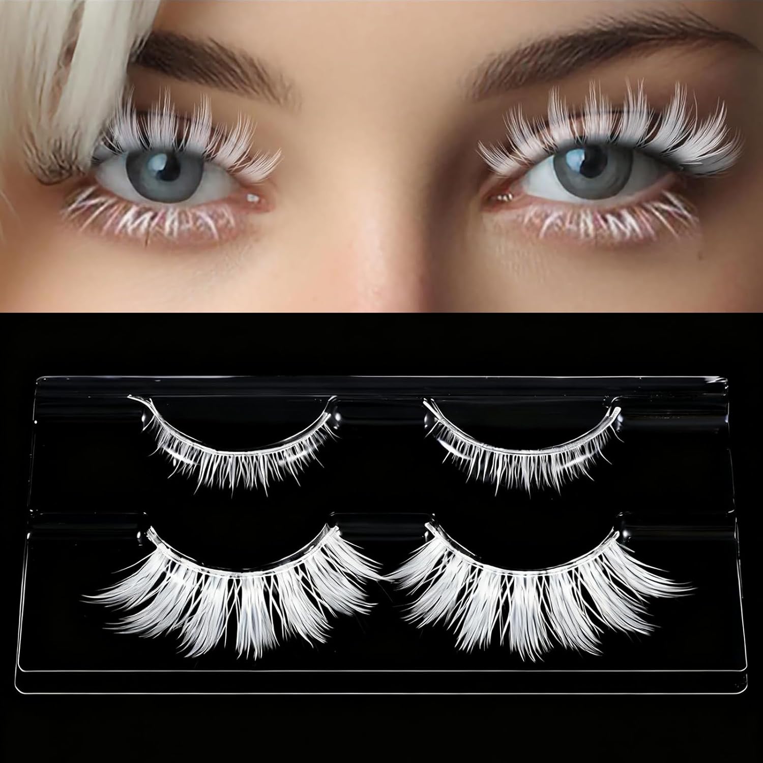 False Eyelashes, Cosplay White False Eyelashes, Natural, Cosplay Eyelashes, 3D, Cartoon Eyelashes, Premium Fiber, Daily Makeup, Reusable, Handmade False Eyelashes, Masquerade Party