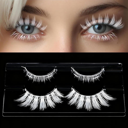 False Eyelashes, Cosplay White False Eyelashes, Natural, Cosplay Eyelashes, 3D, Cartoon Eyelashes, Premium Fiber, Daily Makeup, Reusable, Handmade False Eyelashes, Masquerade Party