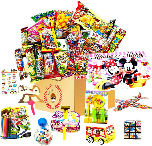 Candy Toy Assortment Disney Set - Selected 30 Types of Snacks and 10 Disney Toys 【Okashiya Monkey Exclusive】Party Supplies, Gifts for Children