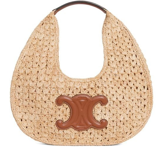Celine classic panier hobo bag in raffia and calfskin - Image 1
