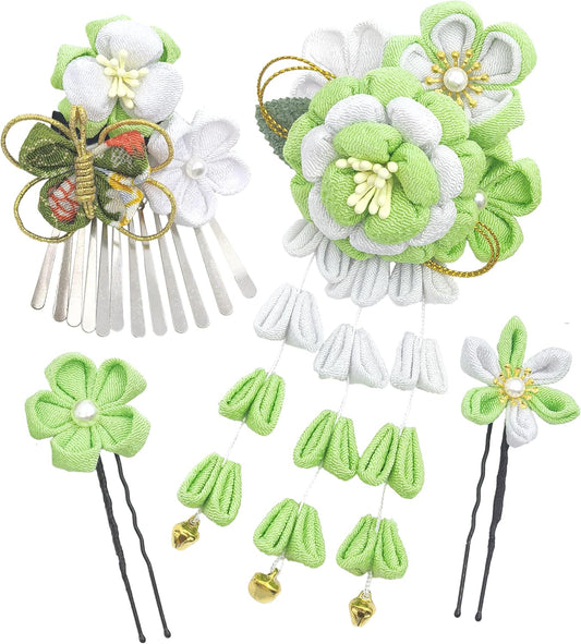 Jzoon H2117 Butterfly Hair Ornaments, Set of 4, Coming-of-Age Ceremonies, Shichi-Go-San Graduation Ceremonies, Weddings, Yukata, Hakama, Long Sleeves, Kimono, Handmade, Tsumami Shoki, Flowers, Bell