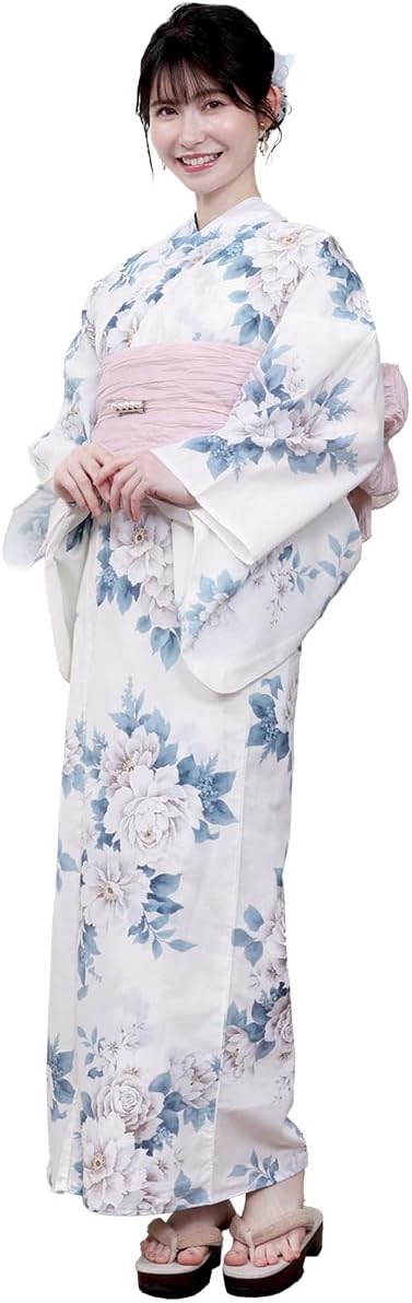 Kyoto Kimono Yuzen Women's Yukata, 2-Piece Set, Waist Belt, One Size, Yukata, Modern, Summer Kimono, Women