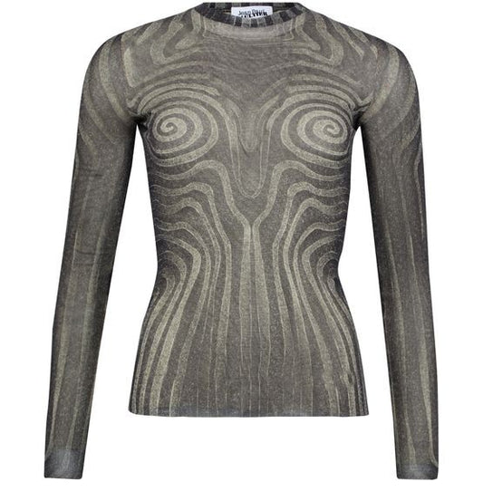 JEAN PAUL GAULTIER Spiral printed mesh long sleeves top - Image 1