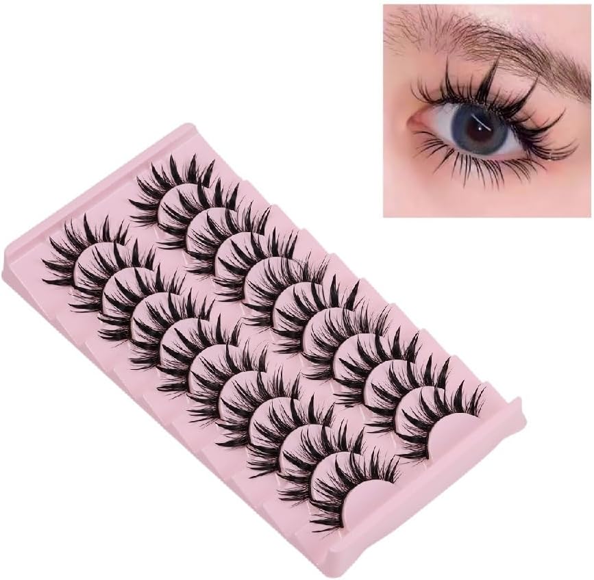 10 Pairs False Eyelashes, Dramatic Cartoon Eyelashes, Wet Look 16mm Eyelashes, Natural Look Fluffy Spiky Eyelashes, Timink Eyelashes, Fluffy Cat Eyelashes, Delicate and Attractive Eye Makeup