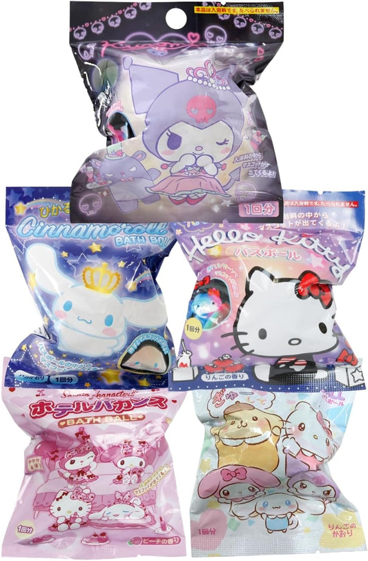Characters Sanrio Bath Balls, Random 5 Piece Set (3 Pieces, 2 Limited Time Only), Shuwatama Assorted, Luminous Bath Solution, Kids, Boys, Girls, Present, Lucky Bag, Luminous Limited Edition Series