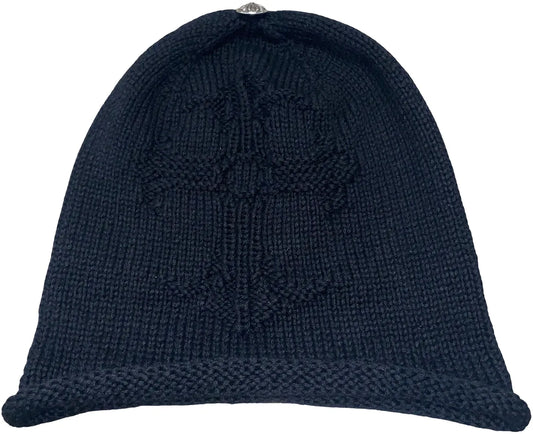 CHROME HEARTS 'KNIT CROSS' BLACK BEANIE