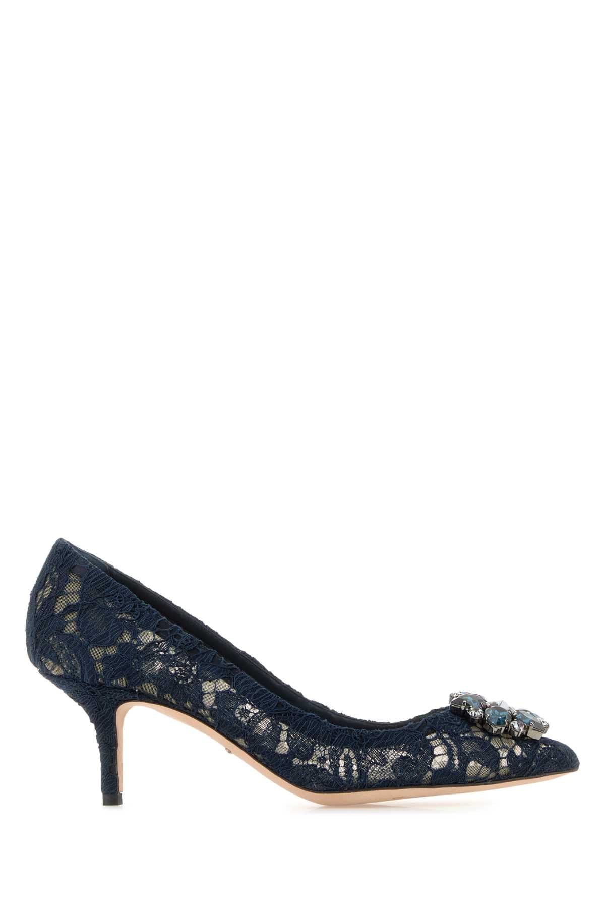 Dolce  Gabbana ドルチェ＆ガッバーナミッドナイトブルーレースポンプ - Image 1