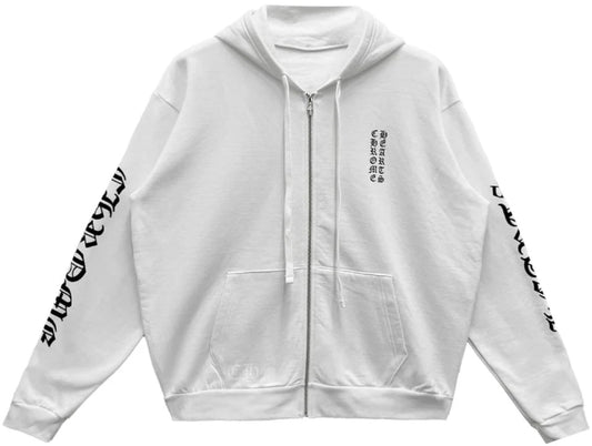 CHROME HEARTS 'VERTICAL LOGO' WHITE ZIP-UP HOODIE