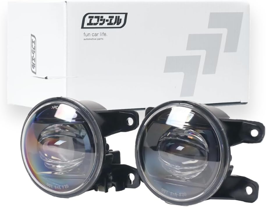 fcl. Fog Light Unit Type C Projector, Toyota, Honda, Suzuki, Daihatsu, Mitsubishi, Subaru, Mazda, Clear Lens, Retrofit, Genuine LED, Fog Replacement, H8, H11, H16, Compatible with Vehicle Inspection