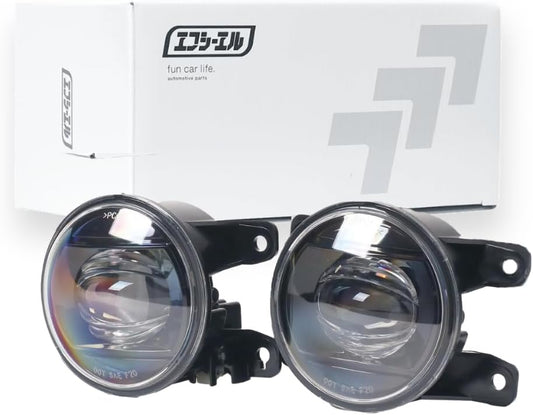 fcl. Fog Light Unit Type C Projector, Toyota, Honda, Suzuki, Daihatsu, Mitsubishi, Subaru, Mazda, Clear Lens, Retrofit, Genuine LED, Fog Replacement, H8, H11, H16, Compatible with Vehicle Inspection