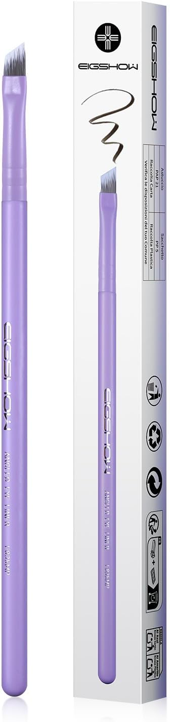EIGSHOW Eyeliner Brush, Silver Ion, Extra Fine Makeup Brush, Makeup Brush, Eyebrows, High Quality Fiber Bristle, Soft, Easy to Draw, Wooden Pattern Purple (E835MP)
