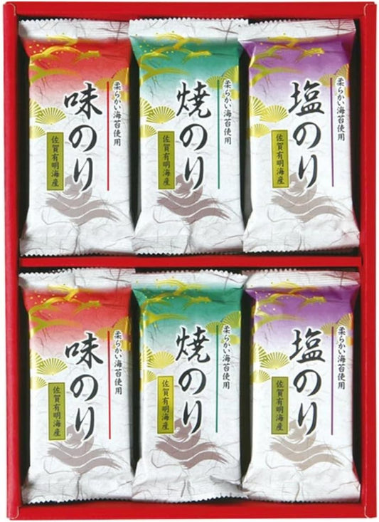 Sun-nori Saga Nori Zanmai, Saga Nori, 3 Types (4 Bags of 8 Flavored Nori, 6 Pieces of Grilled Nori, 4 Bags, 8 Pieces of Salt Laver, 4 Bags of 6 Pieces), Set Gift, Gift for Years, Gift, Celebration,