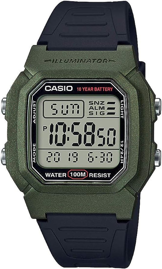 Casio W-800 Series Standard Digital Wristwatch, Men's, Overseas Model, Green Metallic W-800HM-3AV, Military
