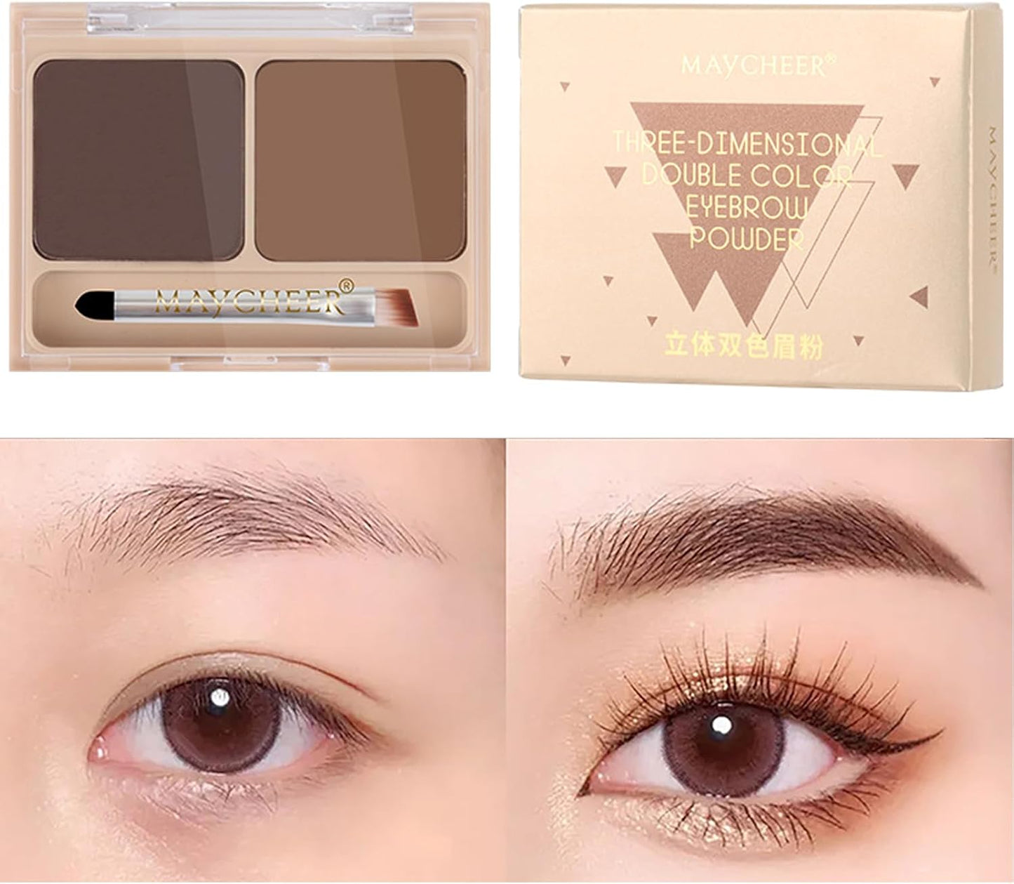 Eyebrow Powder, 0.1 oz (2.5 g), Eyebrow Powder, Eyebrows, Natural, Waterproof, Fluffy, 3D Gradation Eyebrows, Nose Shadow, Highlight, Cosmetic Brush Included, 2 Colors, 1 Piece (01 Dark