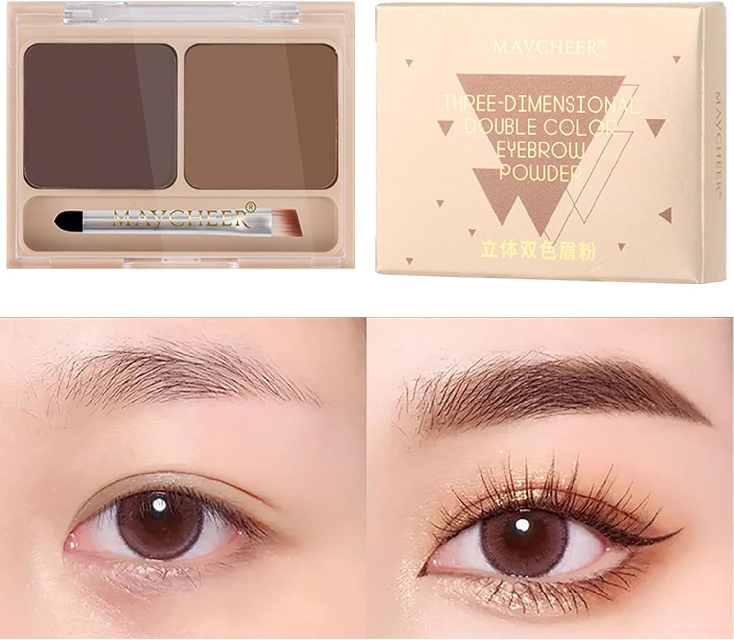Eyebrow Powder, 0.1 oz (2.5 g), Eyebrow Powder, Eyebrows, Natural, Waterproof, Fluffy, 3D Gradation Eyebrows, Nose Shadow, Highlight, Cosmetic Brush Included, 2 Colors, 1 Piece (01 Dark