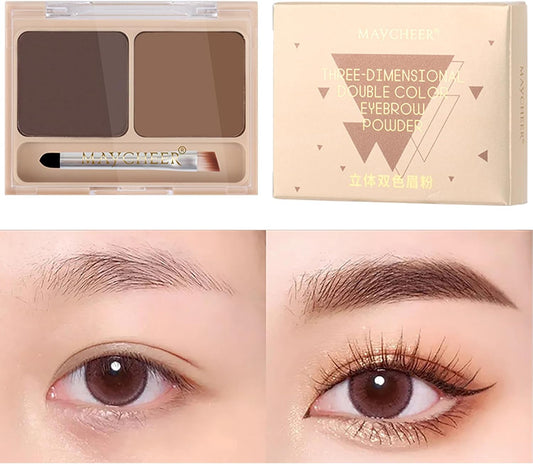 Eyebrow Powder, 0.1 oz (2.5 g), Eyebrow Powder, Eyebrows, Natural, Waterproof, Fluffy, 3D Gradation Eyebrows, Nose Shadow, Highlight, Cosmetic Brush Included, 2 Colors, 1 Piece (01 Dark