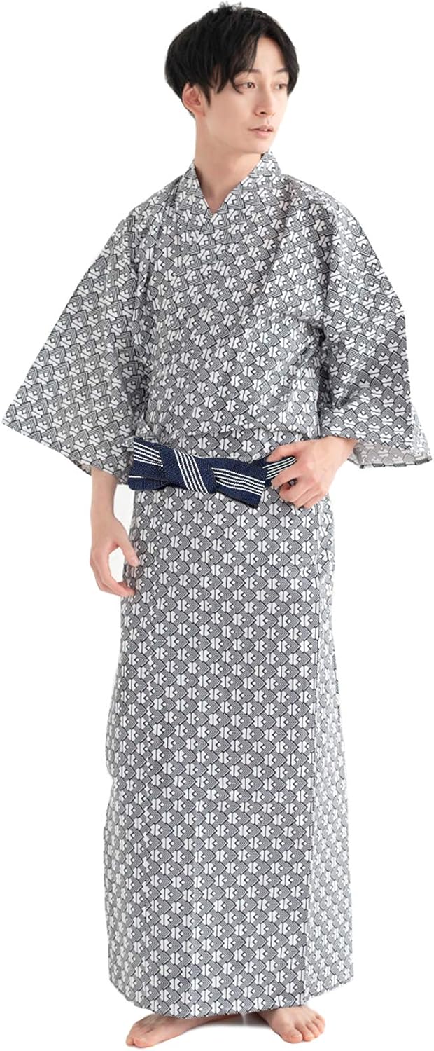 Kyoetsu Men's Ryokan Yukata, 3-Piece Set, Yukata, Co-string, Tanzen Obi