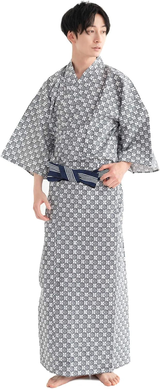 Kyoetsu Men's Ryokan Yukata, 3-Piece Set, Yukata, Co-string, Tanzen Obi