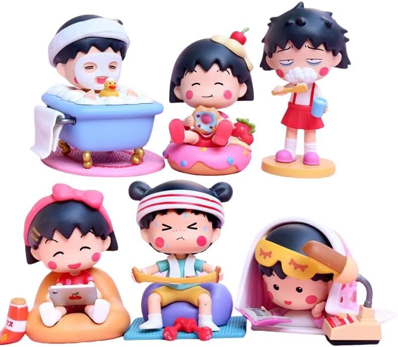 ちびまる子ちゃん PVCフィギュア 5.5-9.9cm 6個パック 車用オーナメント 装飾用 塗装済み 完成品 誕生日 [並行輸入品]