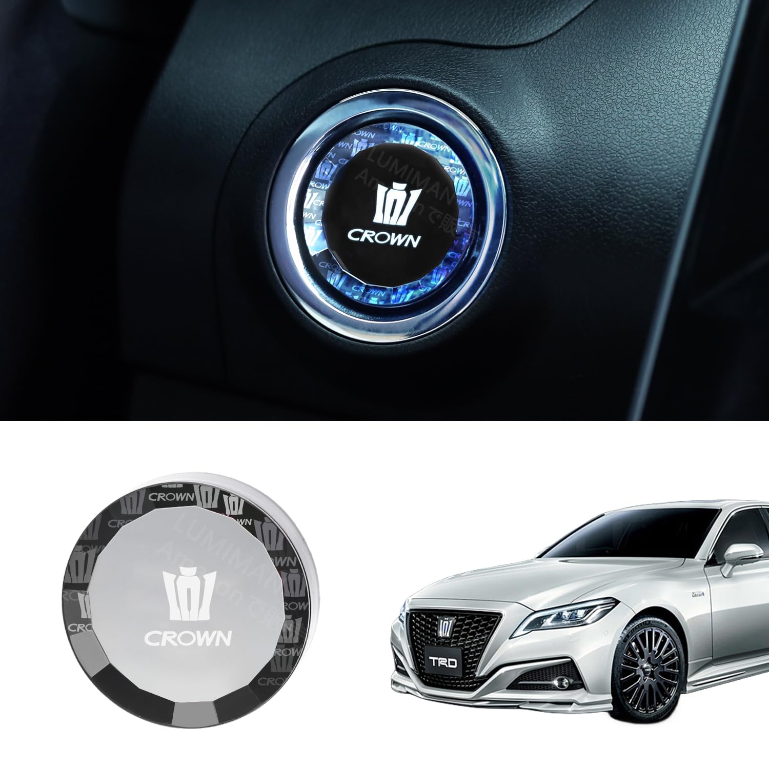 LUMIMAN Toyota Crown CROWN 200 210 Series Car Push Start Switch Crystal Engine Start Cover Start Button Cover Interior Parts Dress Up Crystal Style Exclusive Design TMIMB-3 Genuine Replacement