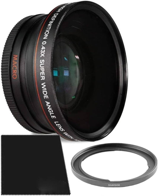 HI-DEF Wide Angle Macro Lens for Canon POWERSHOT SX30 SX40 SX50 SX60 SX520 HS (Ring Adapter Included)
