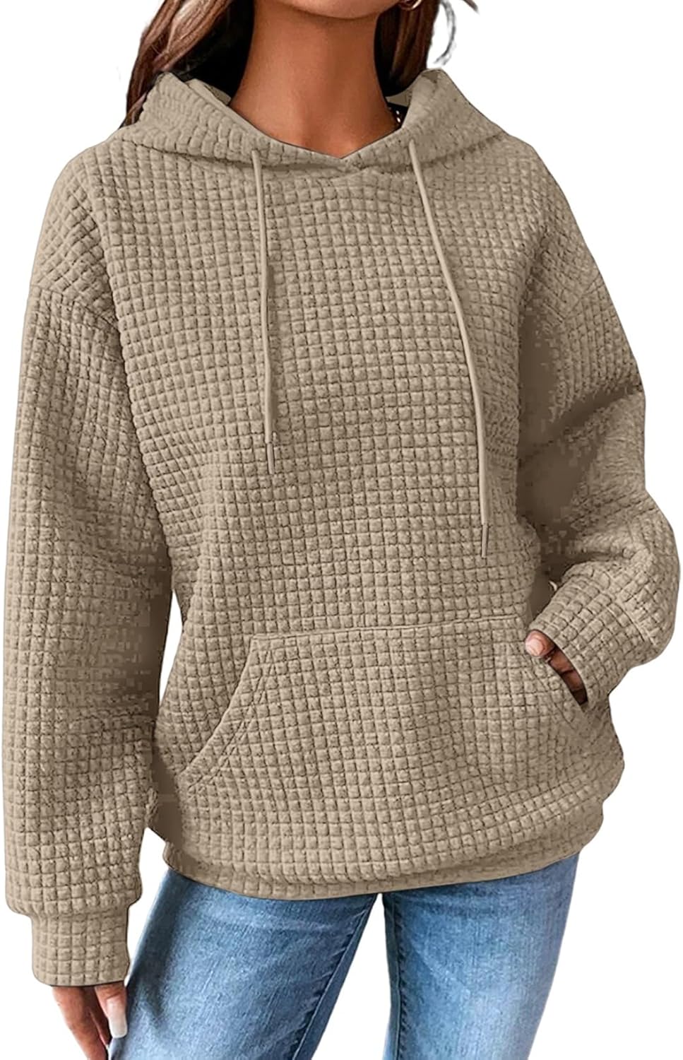 SHEWIN Sudaderas con capucha para mujer, casual, con cordón, estilo waffle, holgada, con bolsillo, 2026