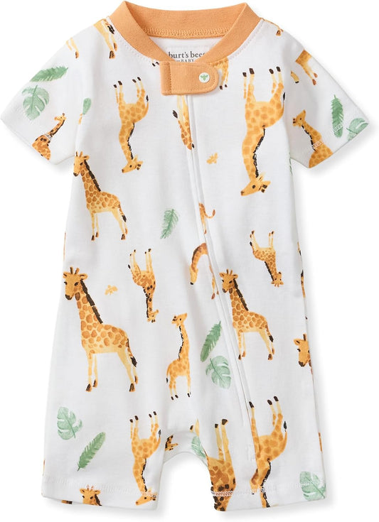 Burt's Bees Baby Pijama de manga corta, mameluco unisex de una pieza | Pijama de una sola pieza de algodón orgánico suave que proporciona una opción de cremallera para climas cálidos para bebés