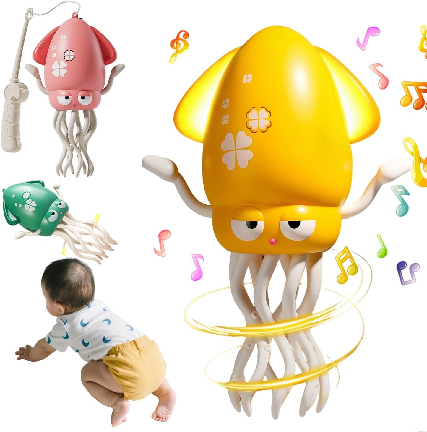 Baby Toy, For 0 and 1 Year, Educational Toy, For Children, Boys, Girls, 2, 3, 4, 5 Years, Birthday Gift, Christmas, Moving Toy, Squid, LED Light, Music, Crawling, Sensor, Obstacle Avoidance, USB