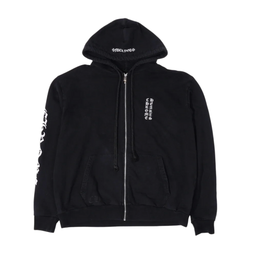 CHROME HEARTS 'VERTICAL LOGO FU HOOD' THERMAL ZIP UP BLACK HOODIE