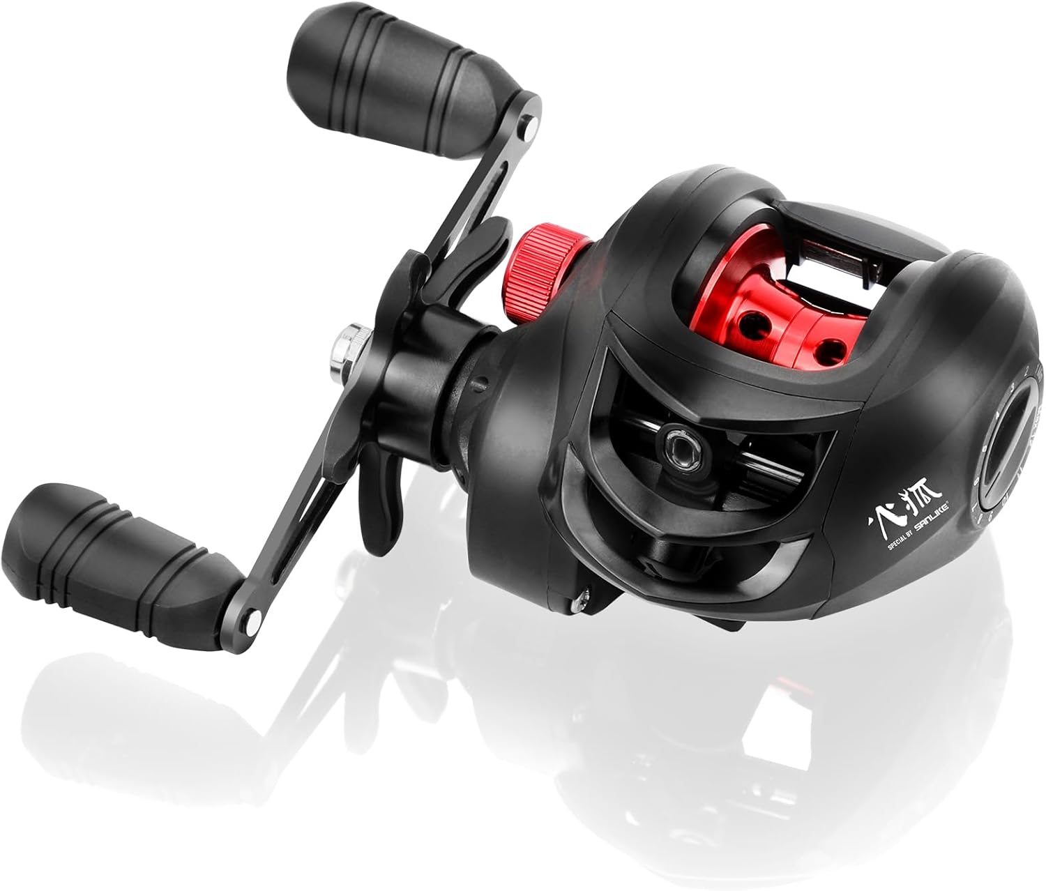 SANLIKE Bait Reel, Bi-Axis Reel, Sea Reel, Super Strong Magnetic Brake, Aluminum Spool, Gear Ratio, 6.3:1, Drag Force, 17.7 lbs (8 kg), Bass Fishing, Lightweight, Handle, For Both Saltwater and