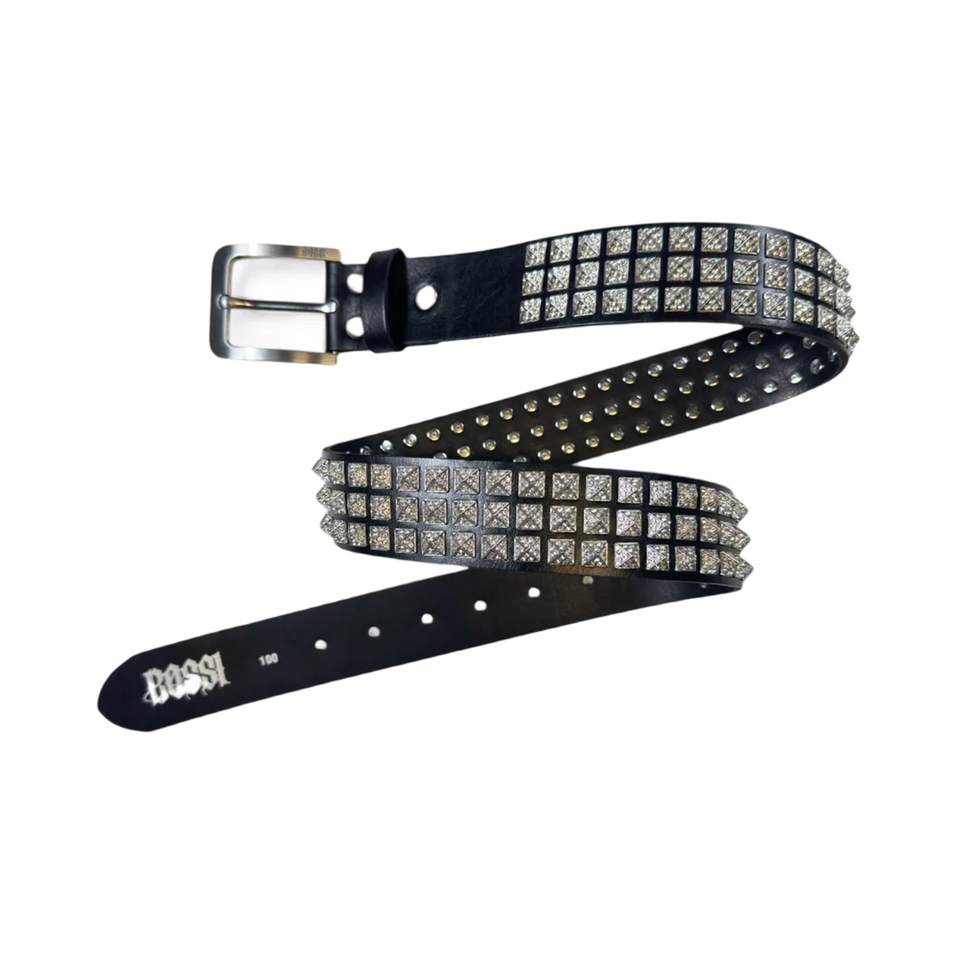 BOSSI 'SILVER ON BLACK' STUDDED BELT