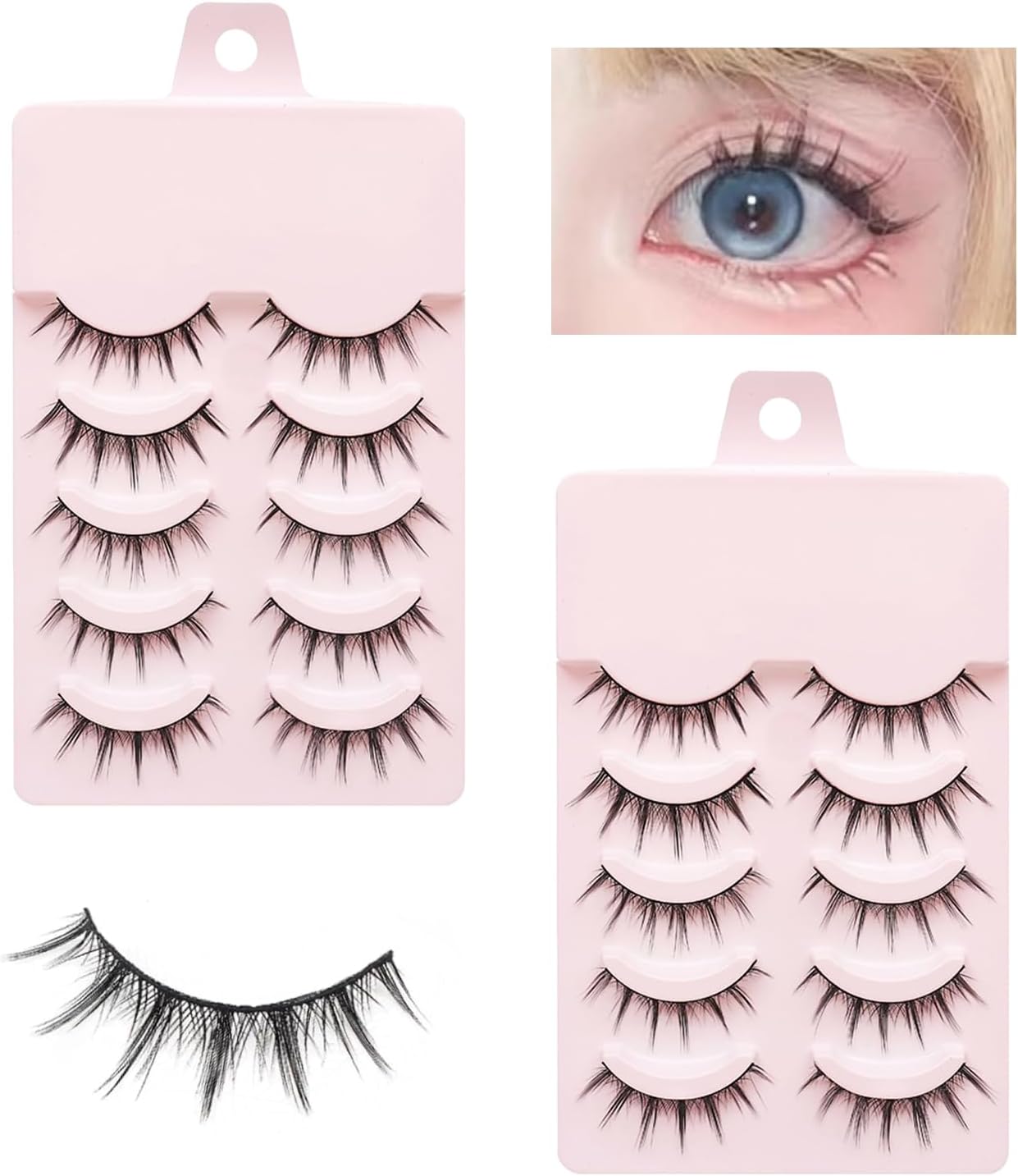 False Eyelashes, 10 Pairs Set, 2 Pack False Eyelashes, 009 Little Devil Style, Transparent Clear Band, Beautiful Bunching, Light and Comfortable, Used by Professionals, Everyday Makeup, Cosplay