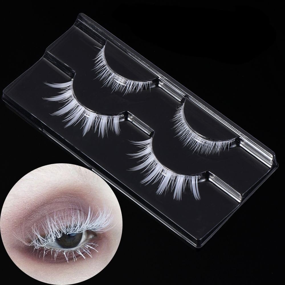 2 Pairs White False Eyelashes Cosplay Eyelashes Fashion Extension Makeup Tool Lightweight PBT Silk Up and Down Eyebrows Reusable