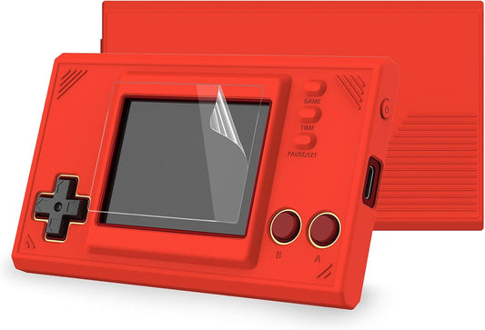 PlayVital Passion Red Silicone Cover Protective Case Skin for Nintendo Games & Watch with 2 Super Mario Bros Screen Protectors