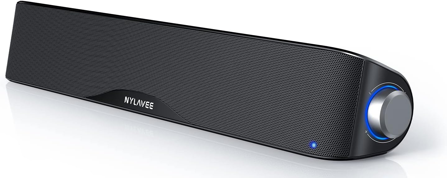 PC Speaker, Nylavee Soundbar, Bluetooth & AUX Connection, 6 Speaker Units, 10W Stereo, Loud & Rich Bass, Compatible with Laptops, Tablets, Smartphones, USB Powered Computer Speaker