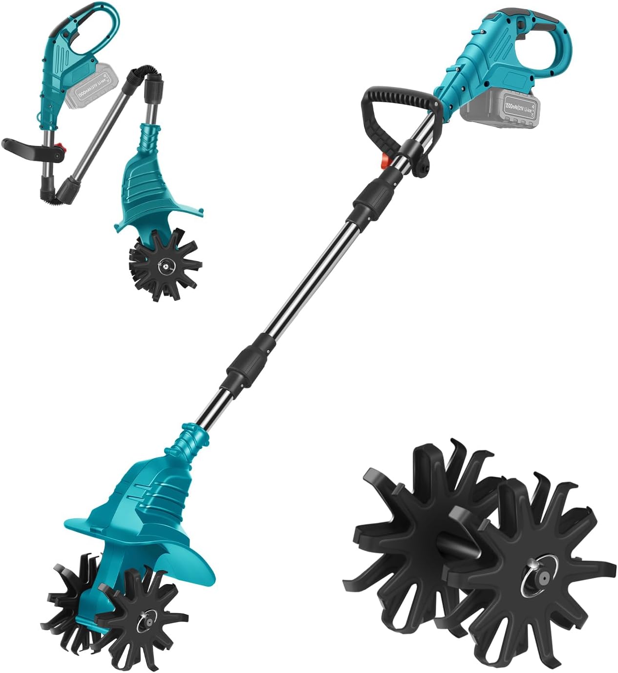 Home Use Rechargeable Soil Tiller, 25 cm Tilling Width/Depth, WKIEAXTY, 18V Compatible - Stepless Speed Control (Battery Operated, Cordless, Foldable) Lightweight Garden Tiller Designed for Easy Use