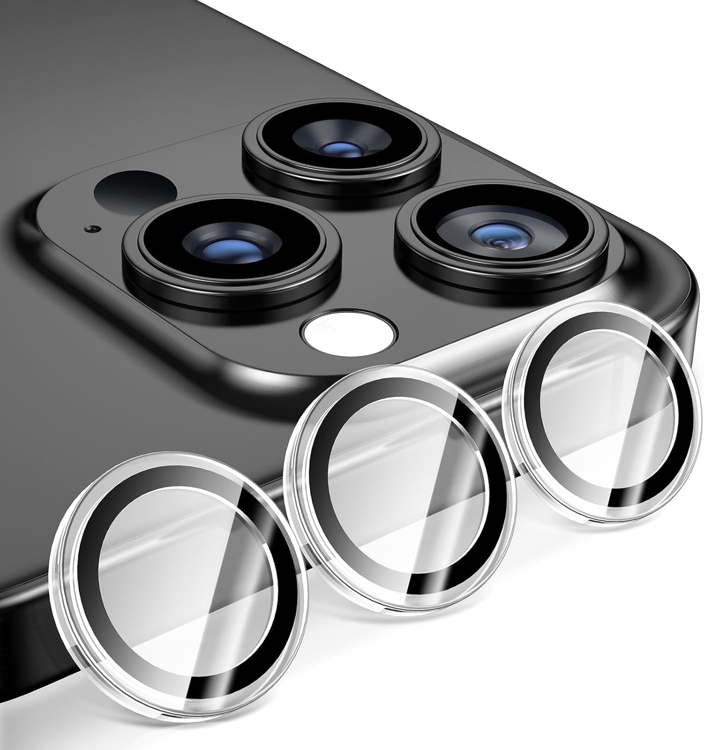 MAGIC JOHN iPhone15 Pro/15 Pro Max Camera Film, Black Edging, Opener, Easy Installation, Camera Protective Film, Overexposure Prevention, Dustproof, Camera Cover, Clear