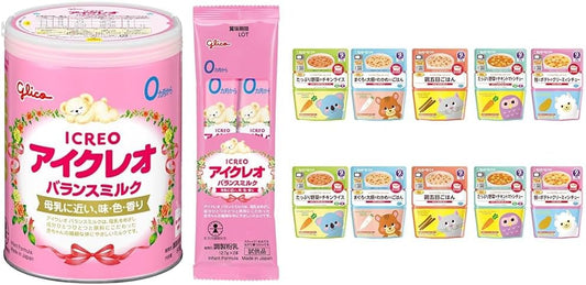 Icreo Balanced Milk 2.8 oz (800 g) (Sample Included) + Kewpie Baby Food, Happy Recipes for Microwave Use, Assorted Set, 5 Types x 2 Bags Each, Powdered Milk, Infants and Toddlers Around 9 Months