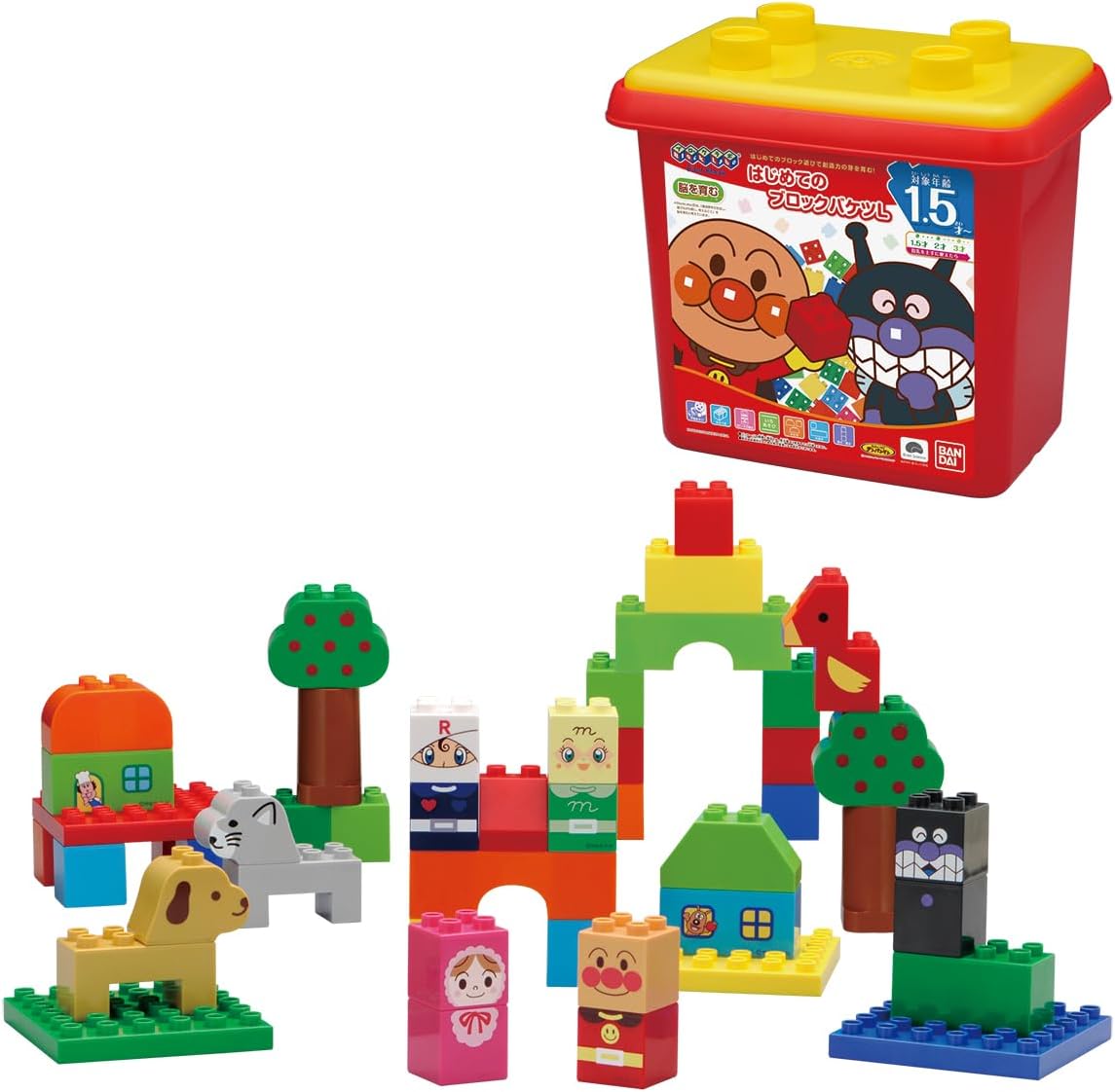 BANDAI Anpanman First Block Bucket L Suitable for Ages 1 Year 6 Months and Up
