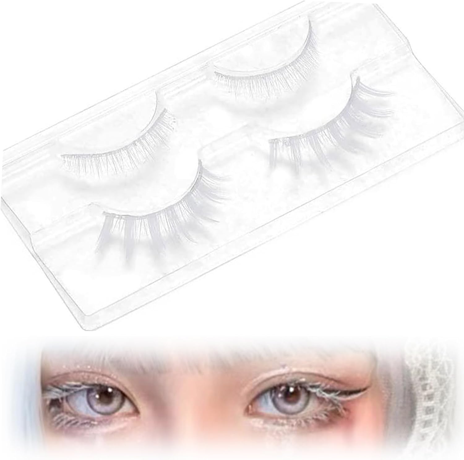 False Eyelashes (2 Pairs) Natural Part Dolly Wink False Cosplay Eyelashes 3D Bundled Soft Silk Top and Bottom Eyebrows Fashion Extension Makeup Tool for Home DIY Makeup Lightweight Reusable