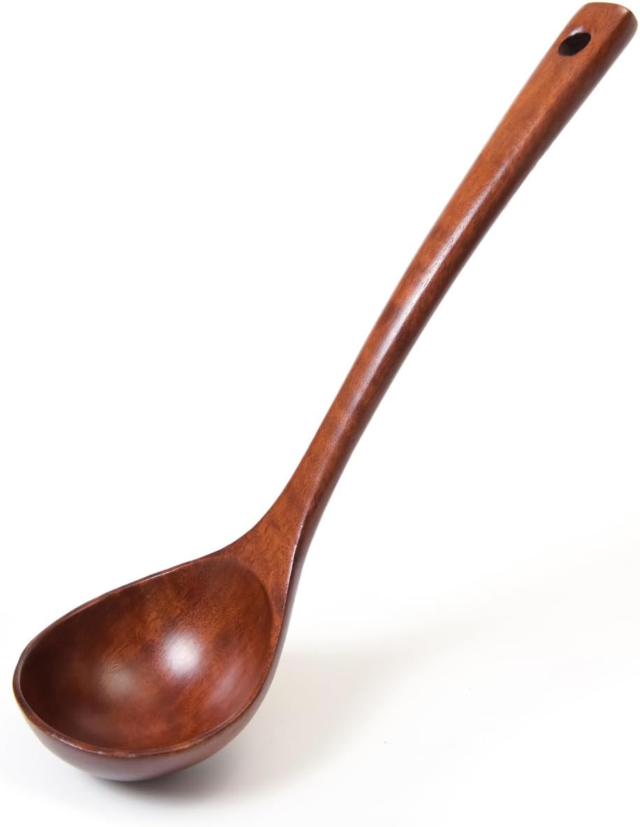 Tokunari TAO-101 Ladle (Wooden Lacquered / 10.6 inches (27 cm) Ladle) | Comfortable to Use without Heat Transfer