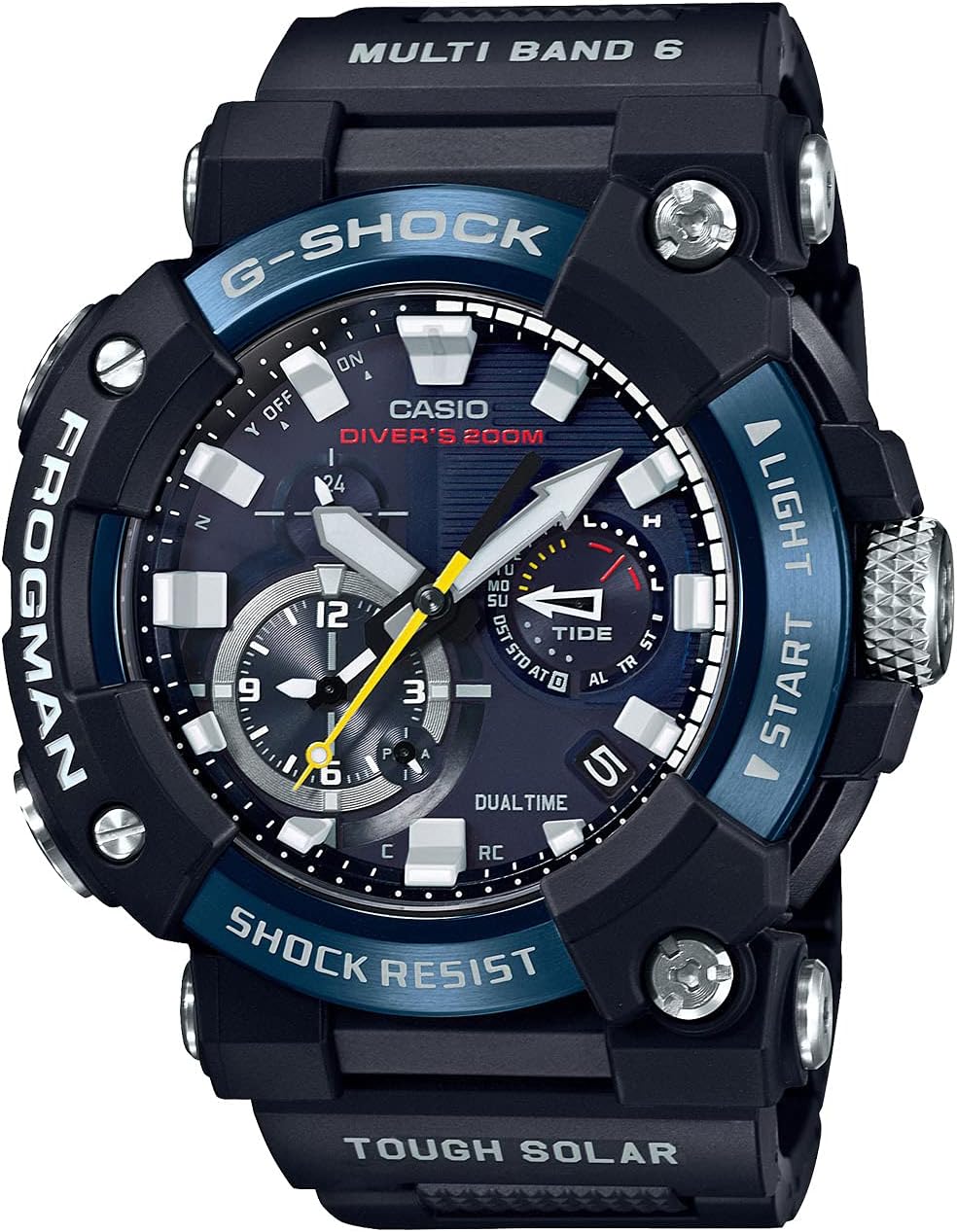 Casio FROGMAN GWF-A1000 Series G-Shock Watch, Radio Solar with Bluetooth, Blue IP Plated Stainless Steel Bezel